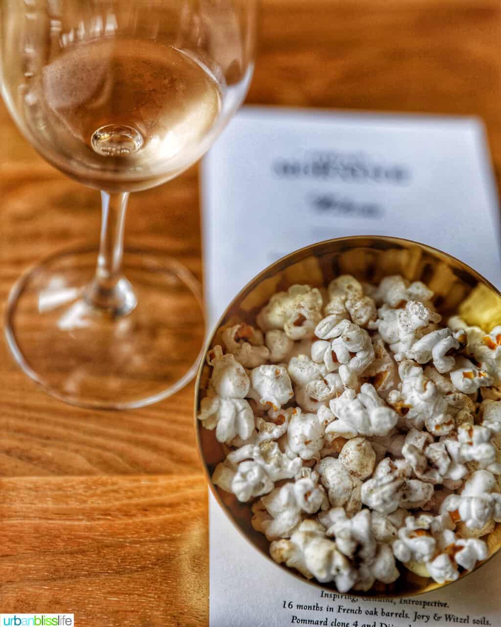 brut rose wine with popcorn