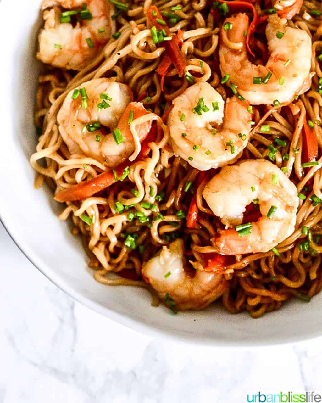 Shrimp Lo Mein Noodles in a bowl