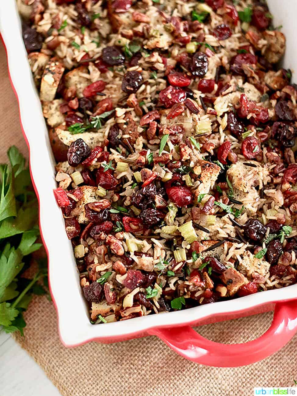 Wild Rice Dressing with Cranberries, Cherries, and Pecans