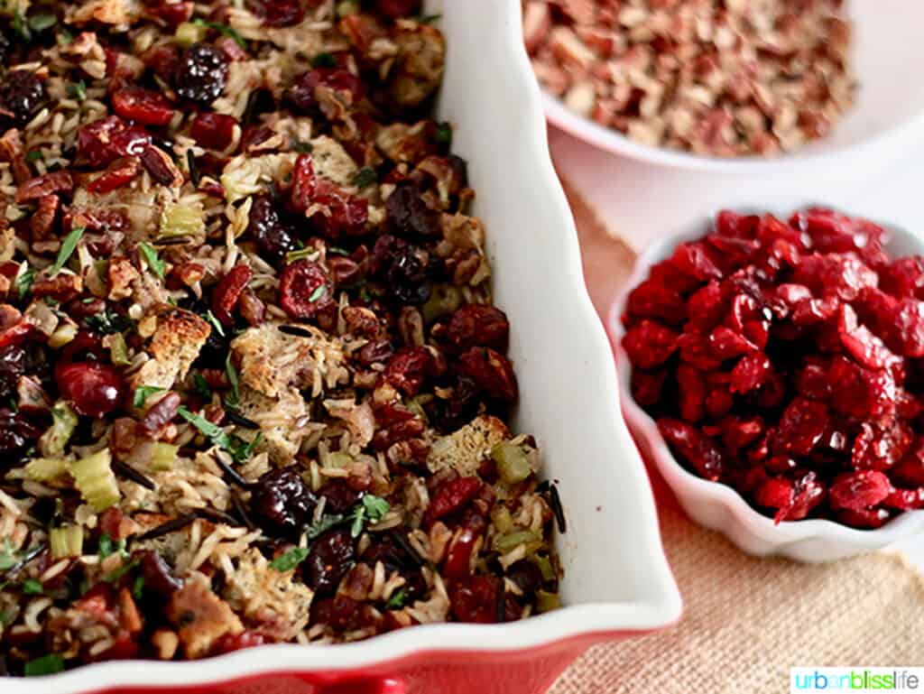 Wild Rice Dressing with Cranberries, Cherries, and Pecans