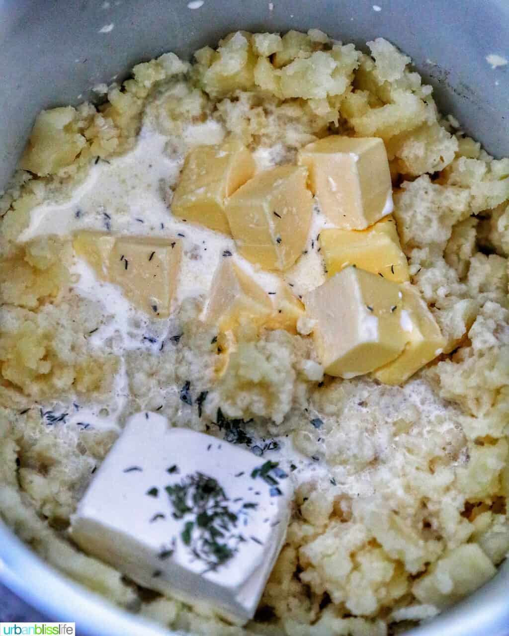 heavy cream added to garlic mashed potatoes