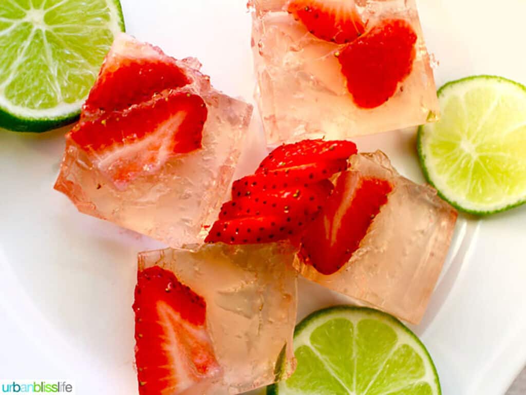 Rosé Jello Shots with limes and strawberries