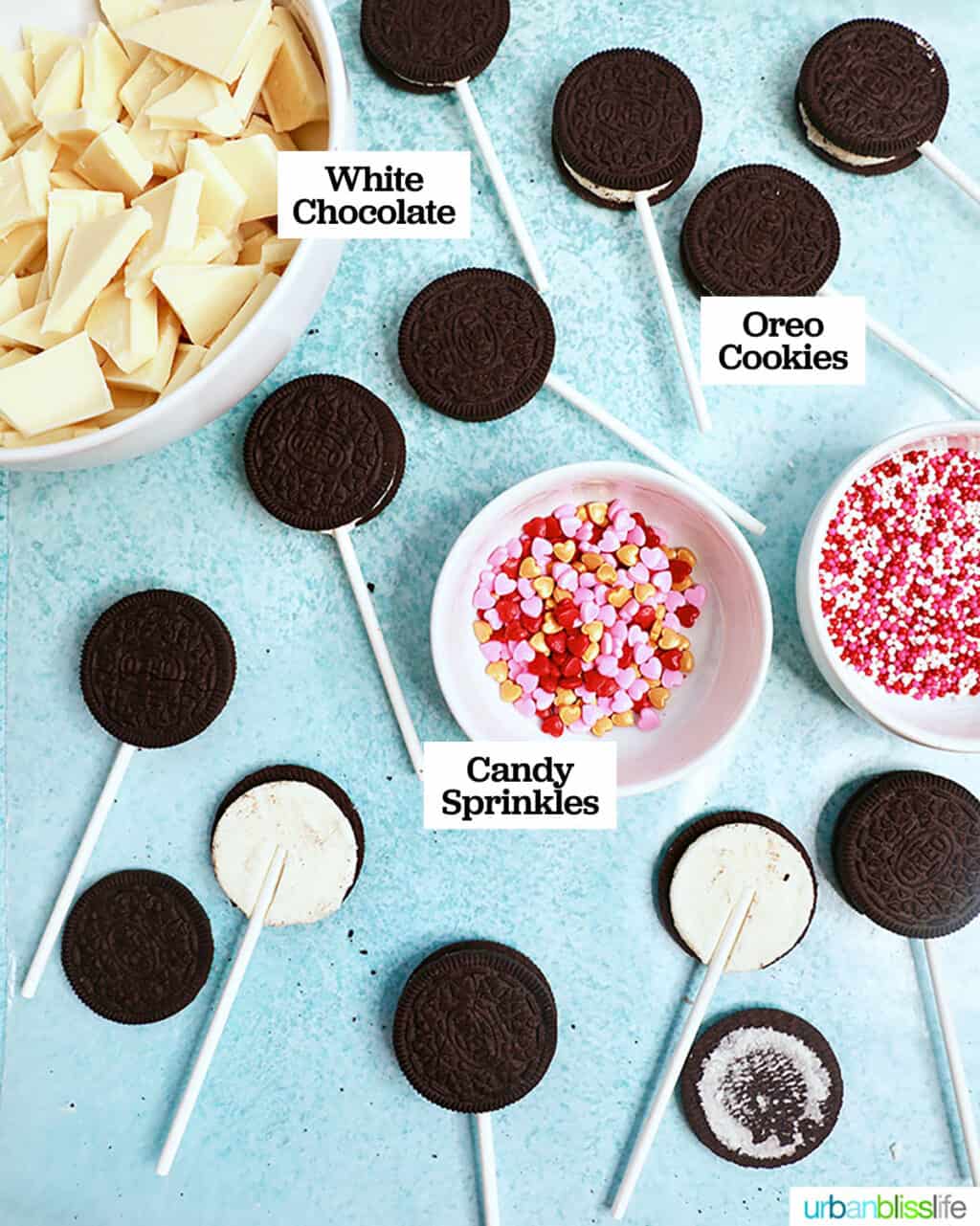 ingredients for Valentine's Day OREO pops