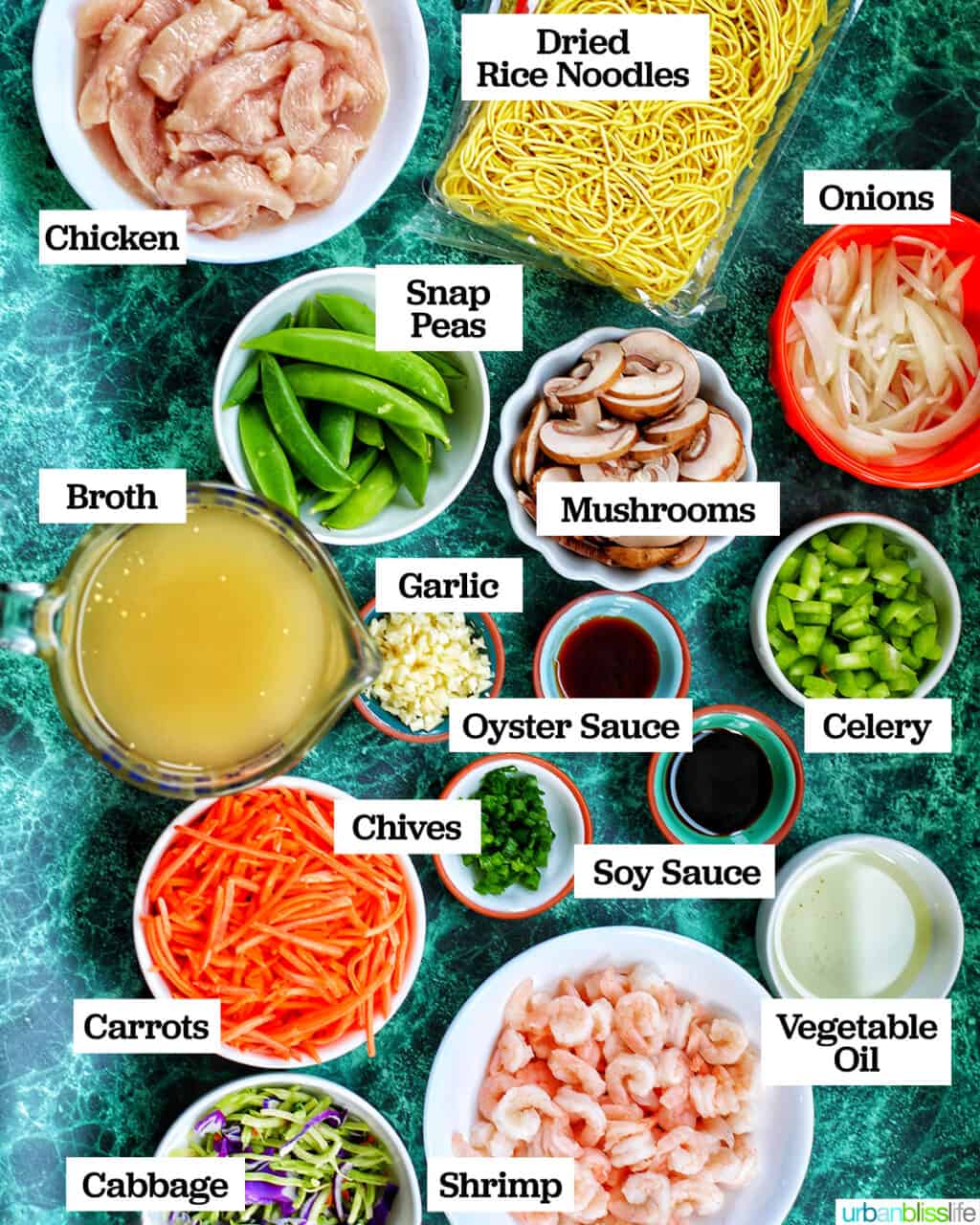 ingredients for adding shrimp to Filipino pancit canton noodles