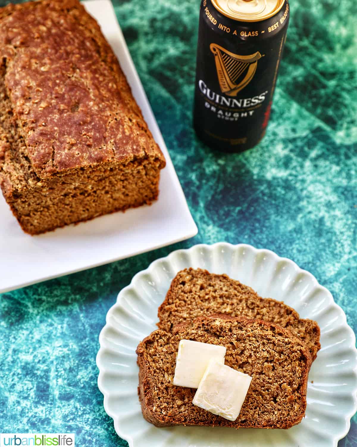 loaf of Irish brown bread with a Guinness beer