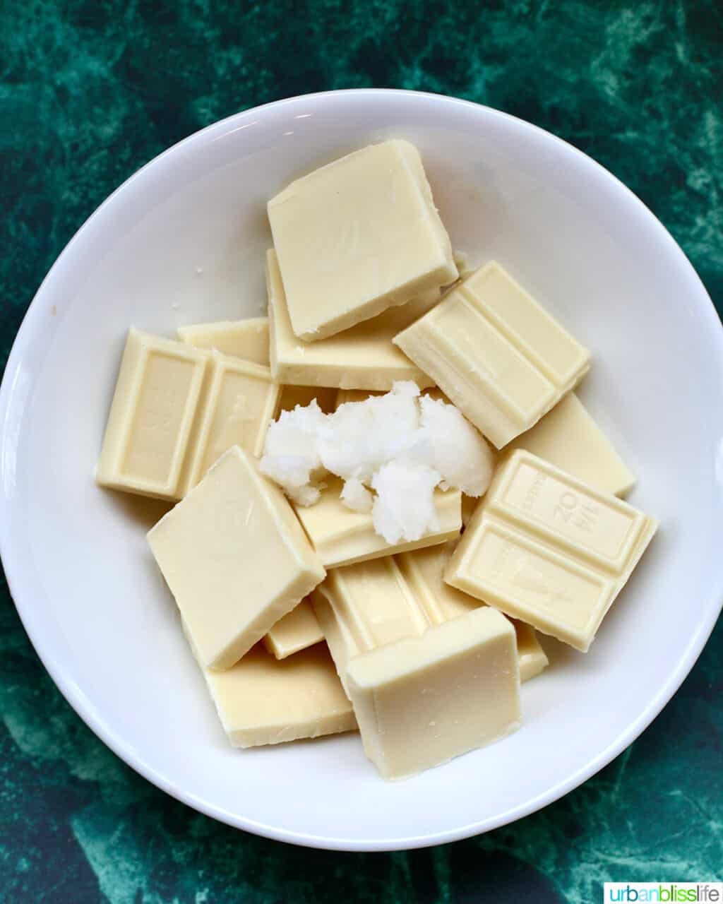 white chocolate and coconut oil in a bowl