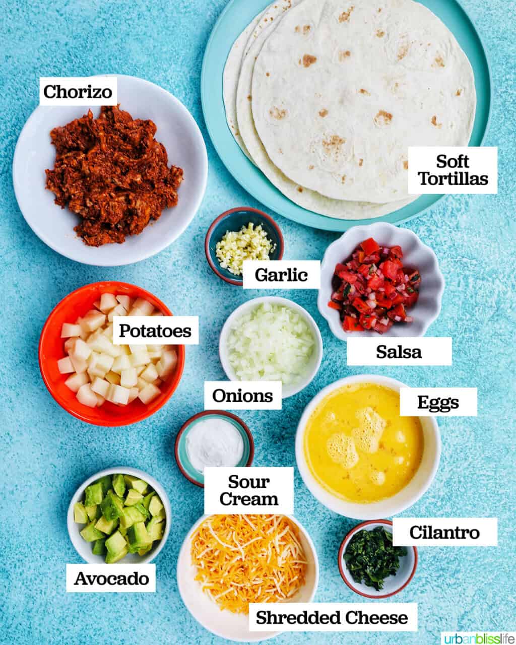 ingredients to make chorizo breakfast burritos