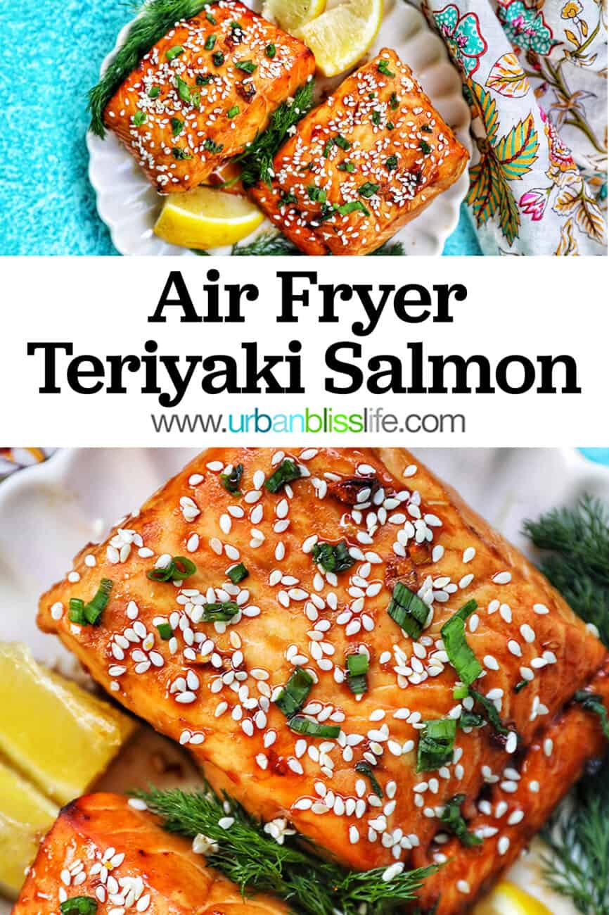 Air Fryer Teriyaki Salmon with text overlay
