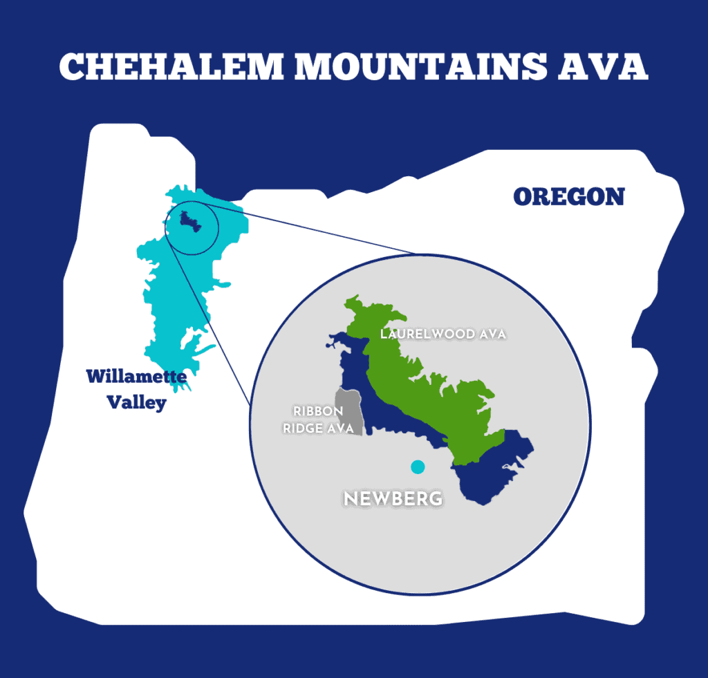 Chehalem Mountains AVA map near newberg, oregon