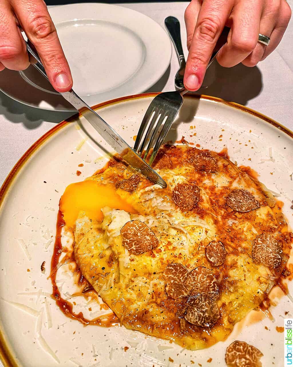 raviolo at Earth and Sea restaurant in Carlton, Oregon wine country