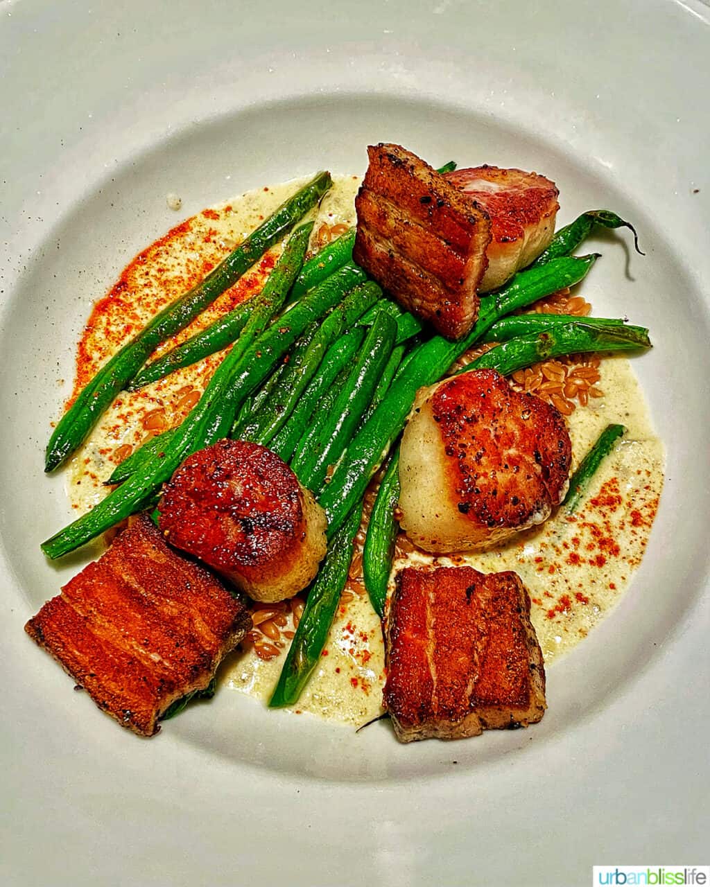 scallops and pork belly at Earth and Sea restaurant in Carlton, Oregon wine country