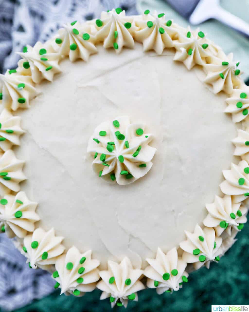Green velvet cake with cream cheese frosting