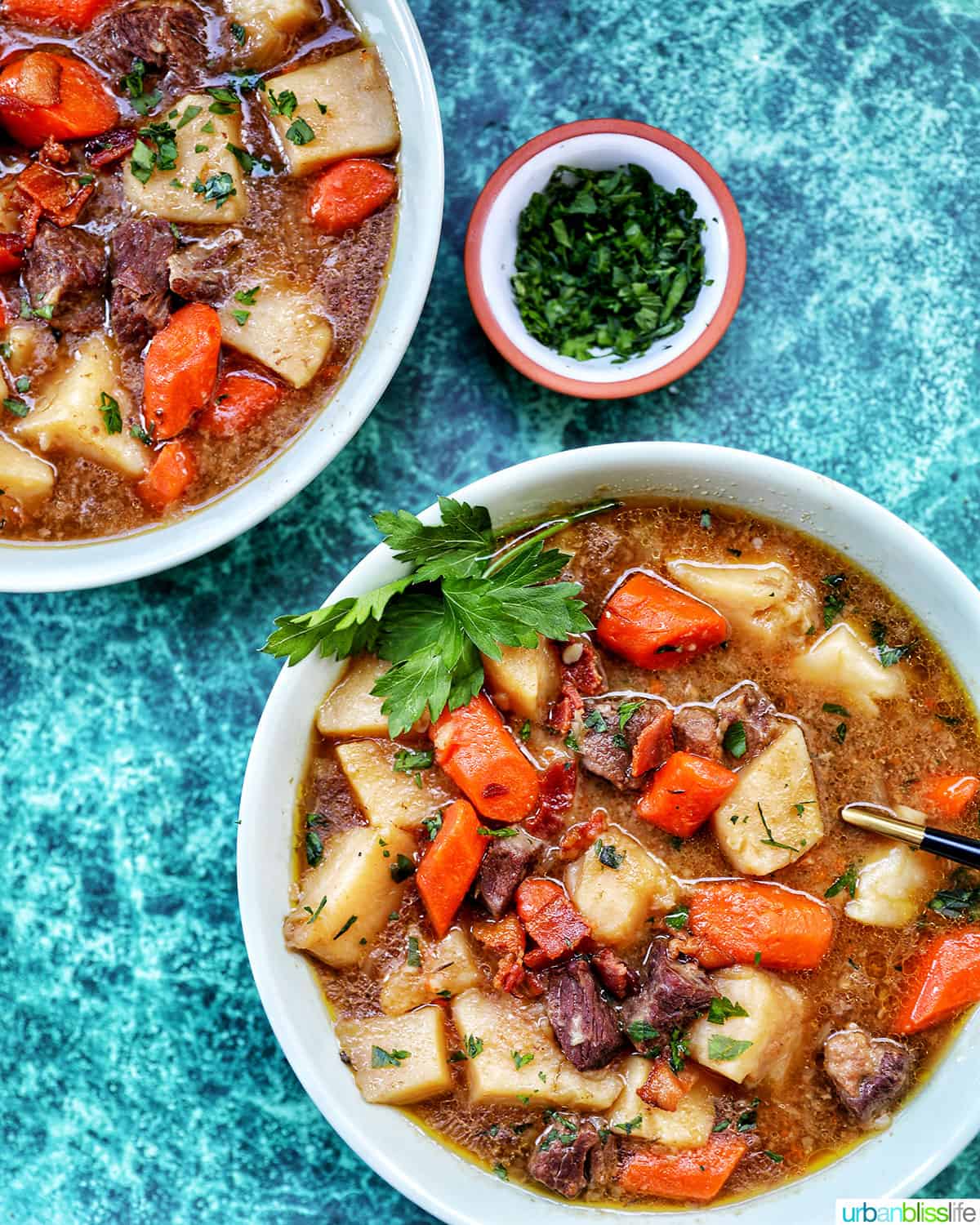 two bowls of Irish Lamb Stew