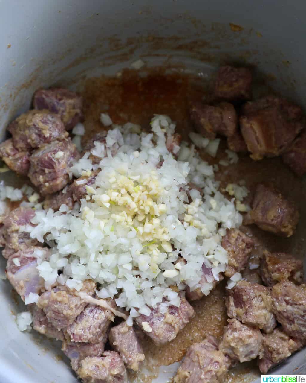 garlic and onions in instant pot with meat