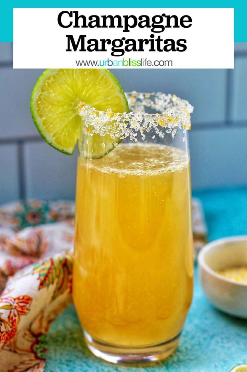 glass of champagne margarita with title text overlay