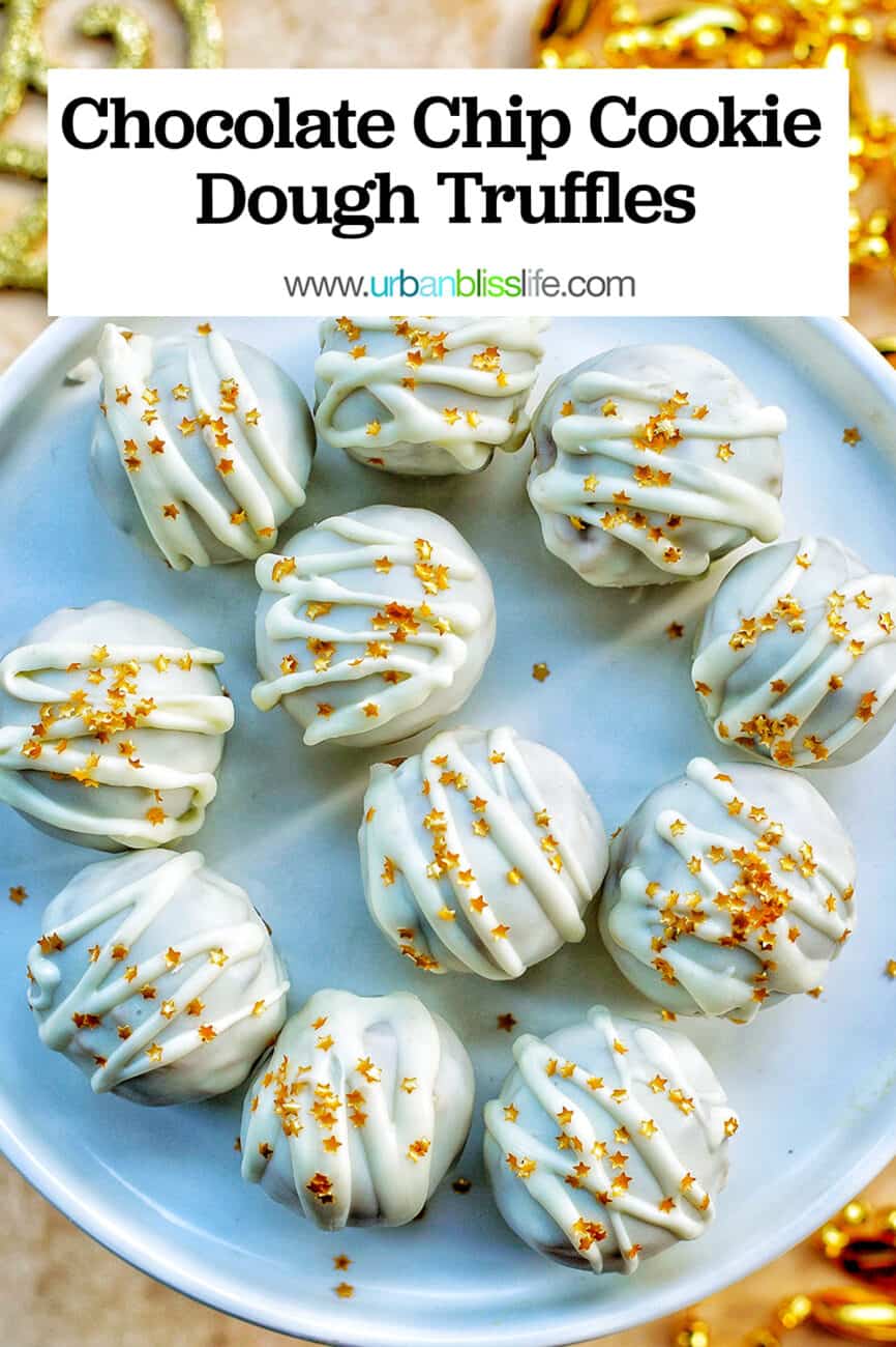 chocolate chip cookie dough truffles with text overlay