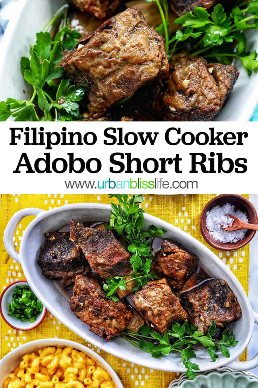 slow cooker Filipino short ribs with title text