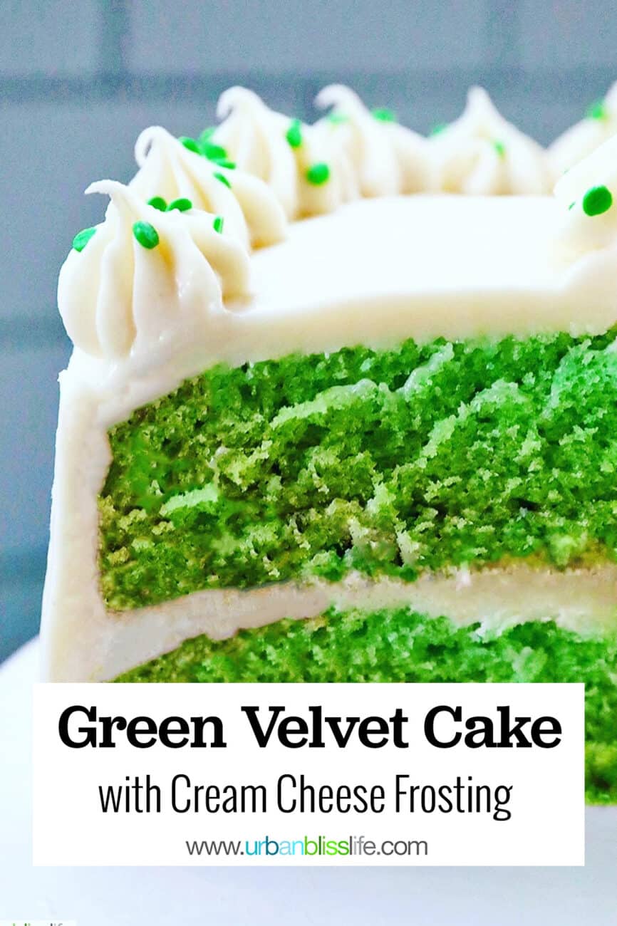 Green velvet cake with text overlay