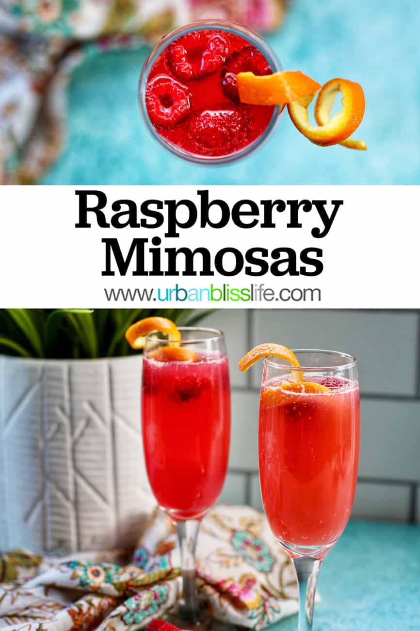 raspberry mimosas with text overlay