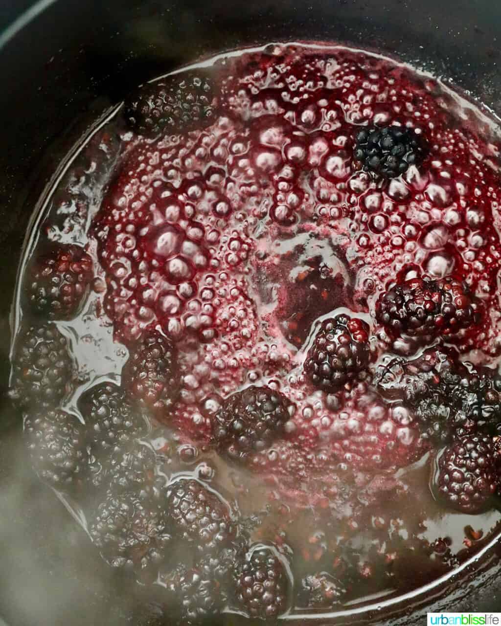 blackberry sauce boiling in pot