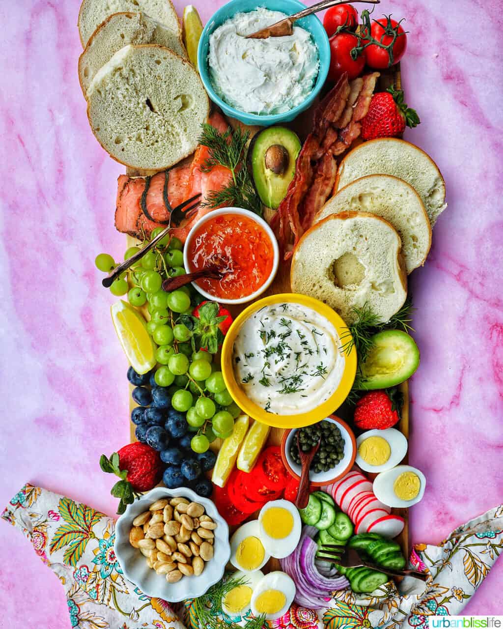 brunch charcuterie board with fruits and veggies