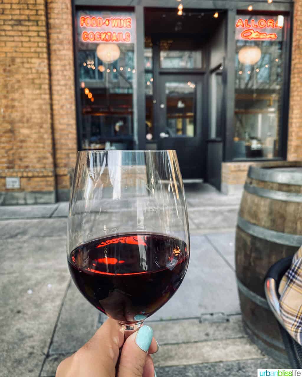 red wine glass in Allora restaurant patio