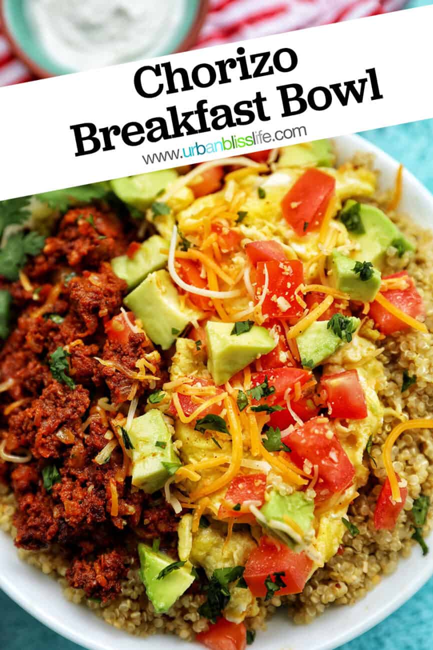 chorizo breakfast bowl with title text overlay