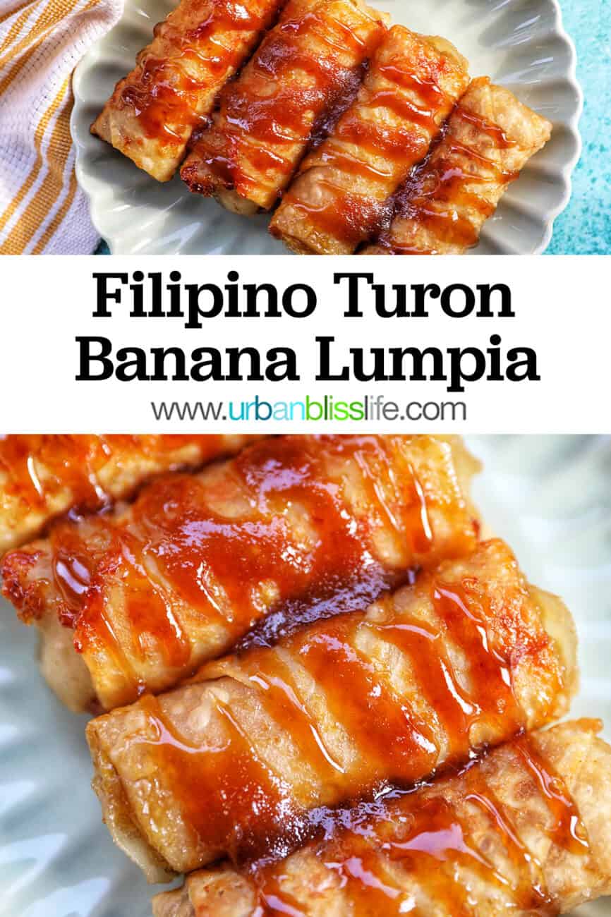 Filipino Turon Banana Lumpia with title text overlay