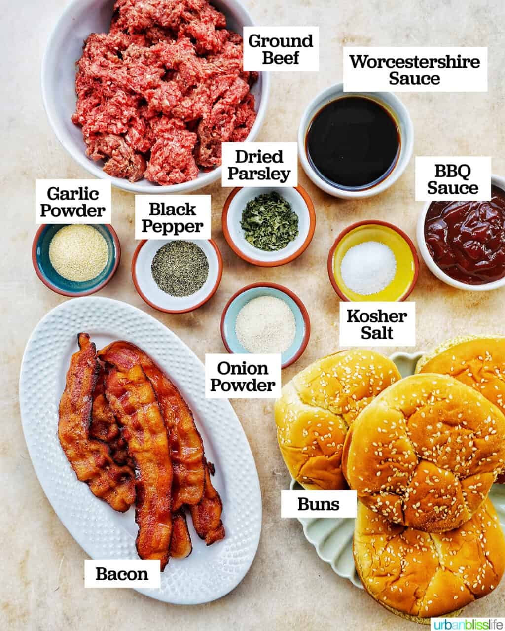ingredients to make BBQ bacon burgers