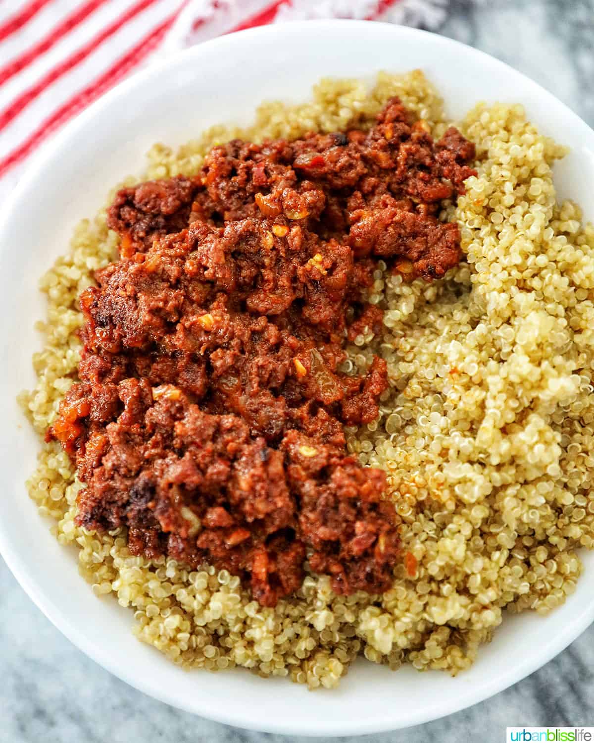 chorizo over quinoa