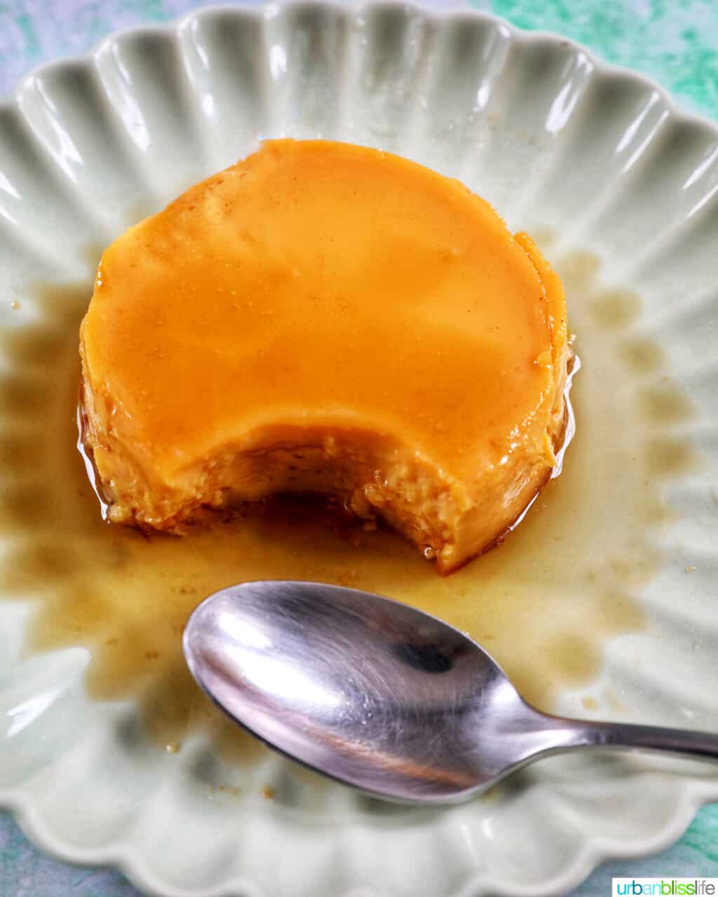 filipino leche flan with spoon