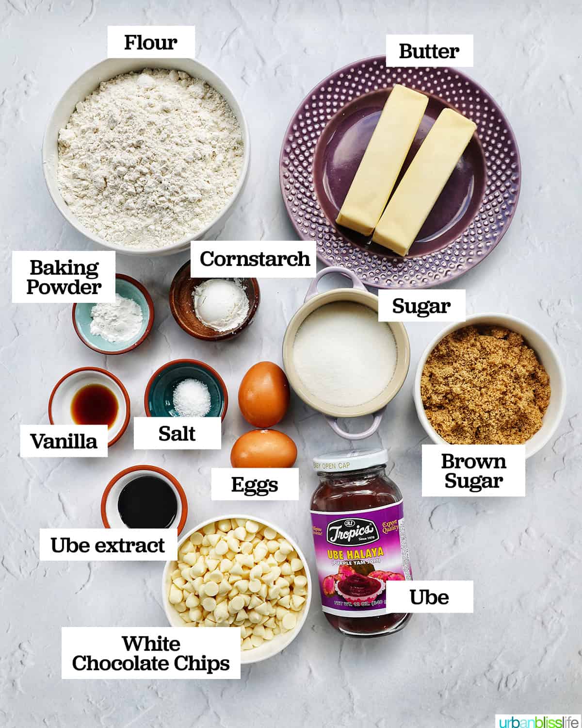 Ingredients to make ube cookies.