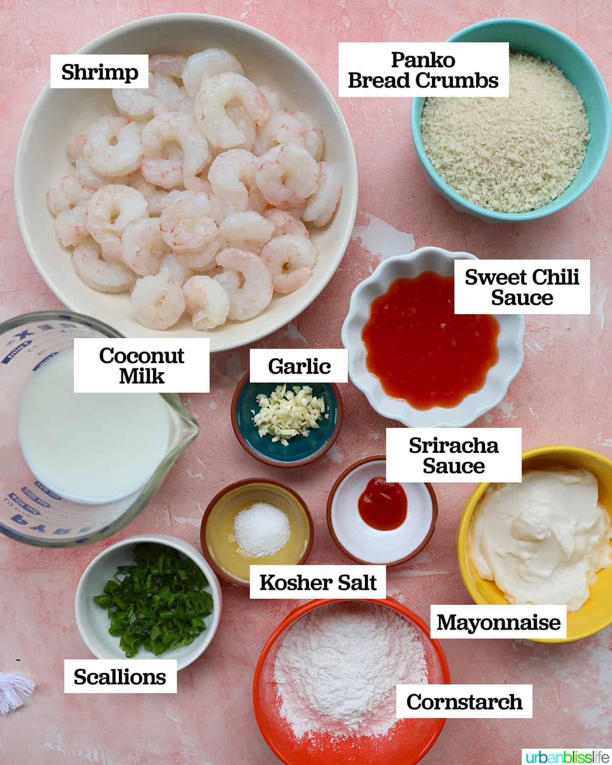 ingredients to make air fryer bang bang shrimp.