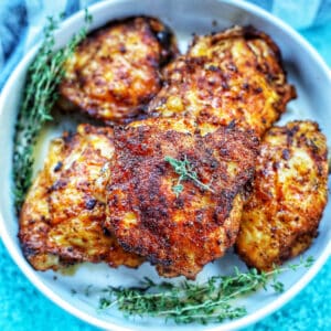 air fryer paprika chicken with herbs.