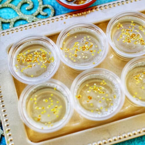 champagne jello shots with edible gold stars.