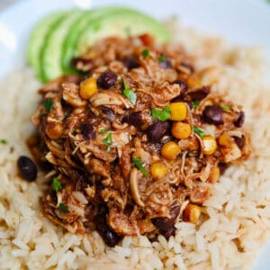 instant pot fiesta chicken with rice and black beans.