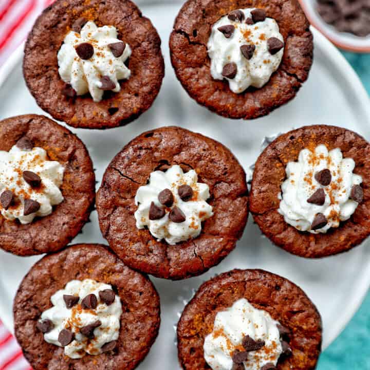 mini brownie bites with eggnog whipped cream.