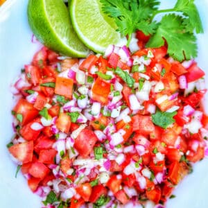 easy pico de gallo with lime slices.