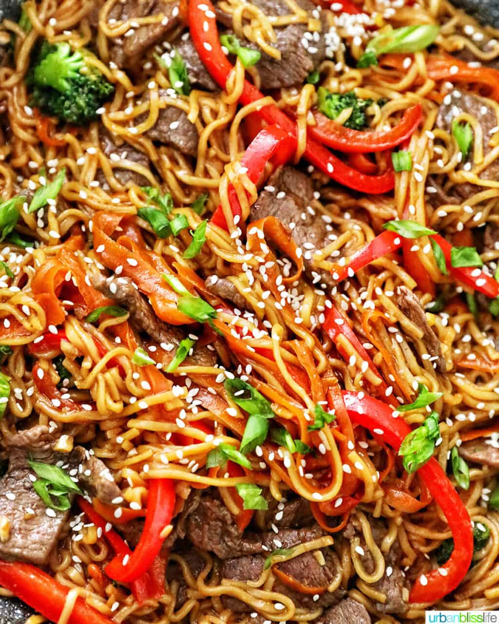 Sesame Garlic Noodles with Steak - Urban Bliss Life