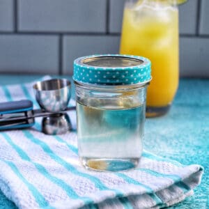 homemade simple syrup in mason jar.