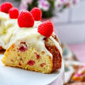 white chocolate raspberry bundt cake.