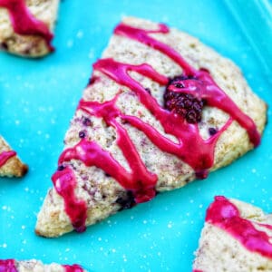 blackberry scones with blackberry glaze.