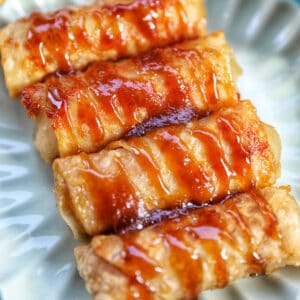 turon - filipino banana lumpia with a caramel drizzle.