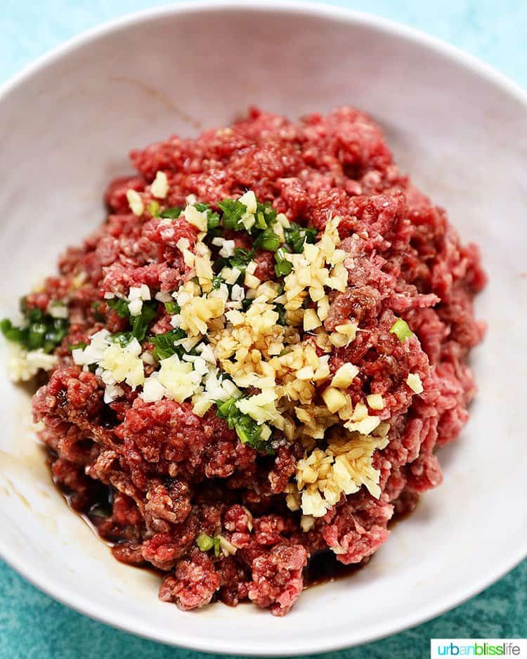 asian burger ingredients in a bowl.