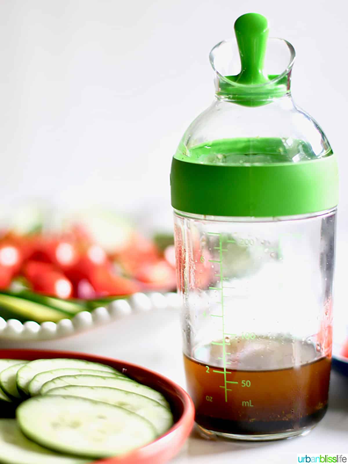 Balsamic vinaigrette salad dressing in a bottle.