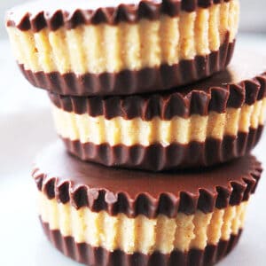stack of 3 healthier peanut butter cups.