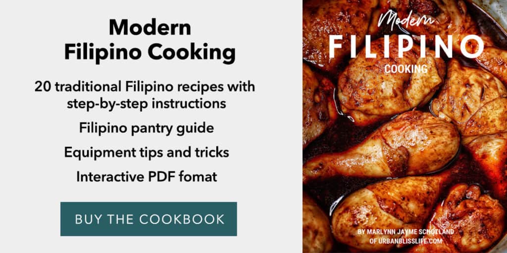 Modern Filipino Cooking cookbook ebook graphic with picture of Instant Pot Chicken Adobo.