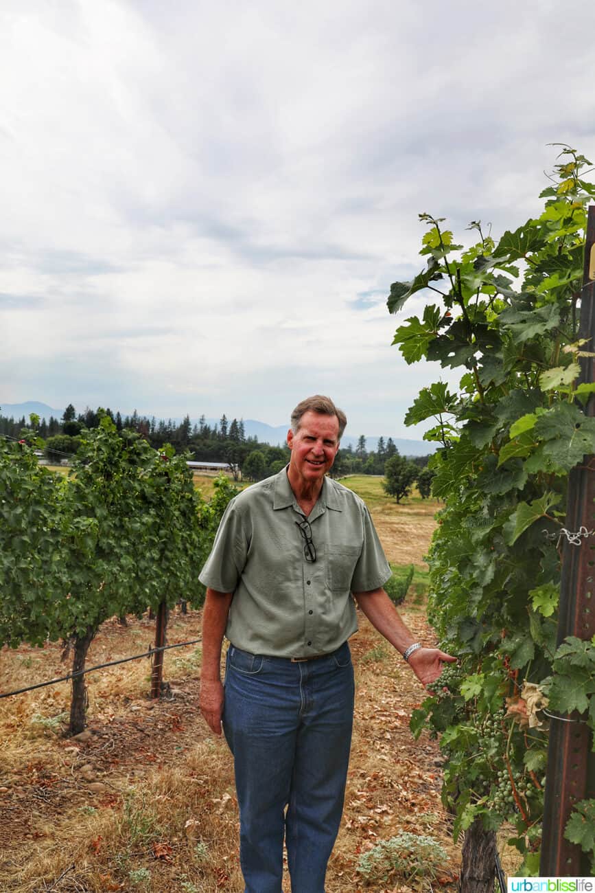 Scott Steingraber, owner/winemaker of Kriselle Cellars, standing in his vineyard in southern Oregon.