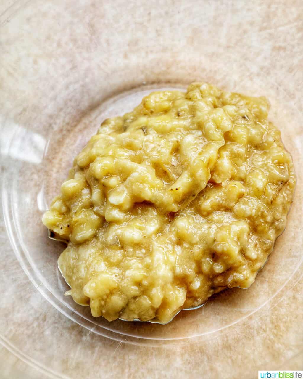 mashed bananas in a bowl.