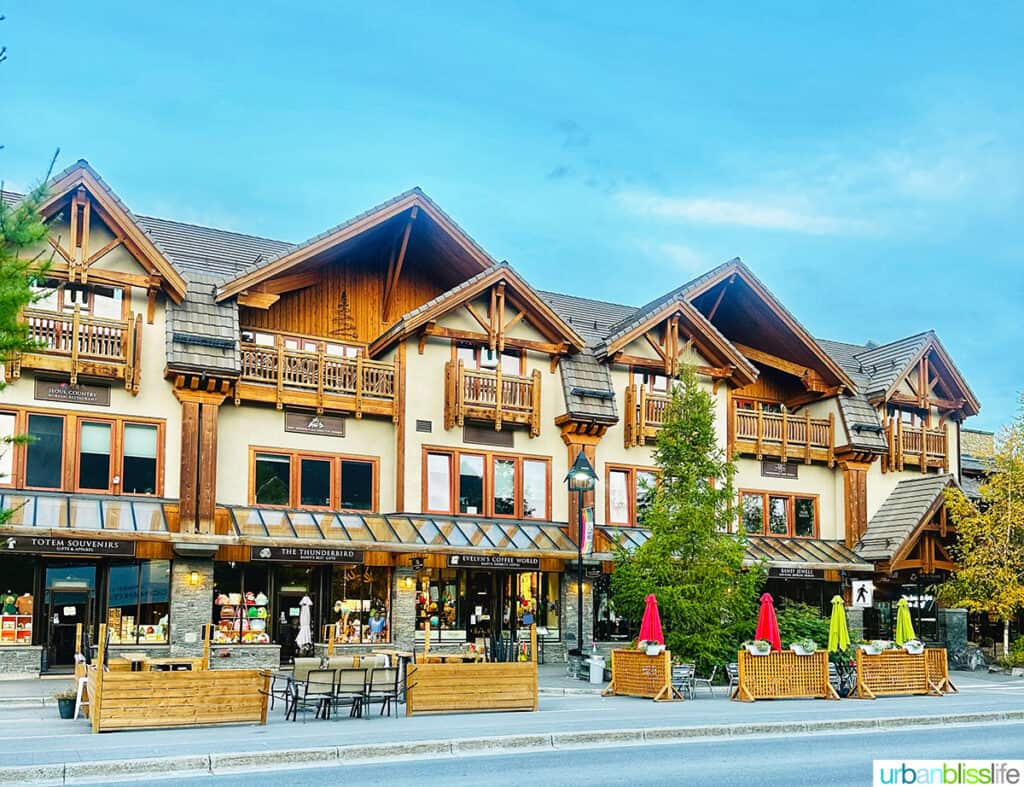 rustic, charming buildings in downtown Banff, Canada.